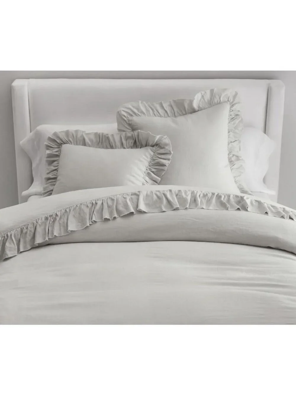 PAIR pottery barn tencel ruffle standard Pillow shams Soft grey‎ EURO New